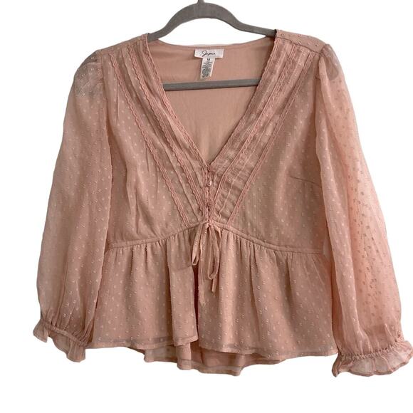 Japna Blush Pink Romantic Polka Dot Swiss Top- Size M - Picture 1 of 7